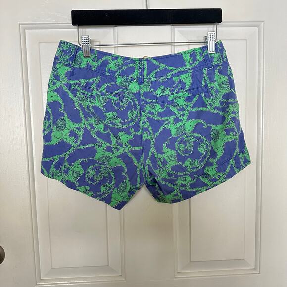 Lilly Pulitzer Callahan Loopy Elephant Print Green Blue Casual Shorts Size 4 - Picture 4 of 6